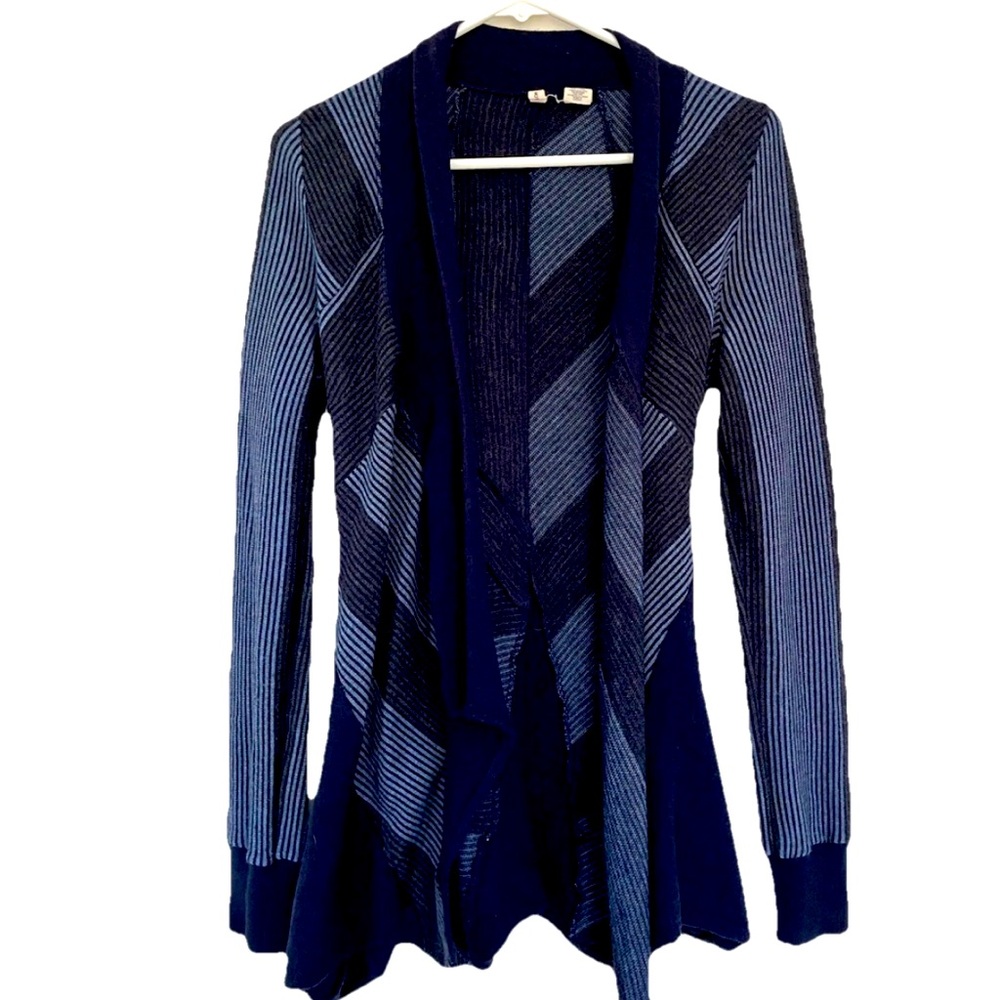 Moth Anthropologie Womens Navy Blue Wool Striped Open Asymmetric Cardigan Size M